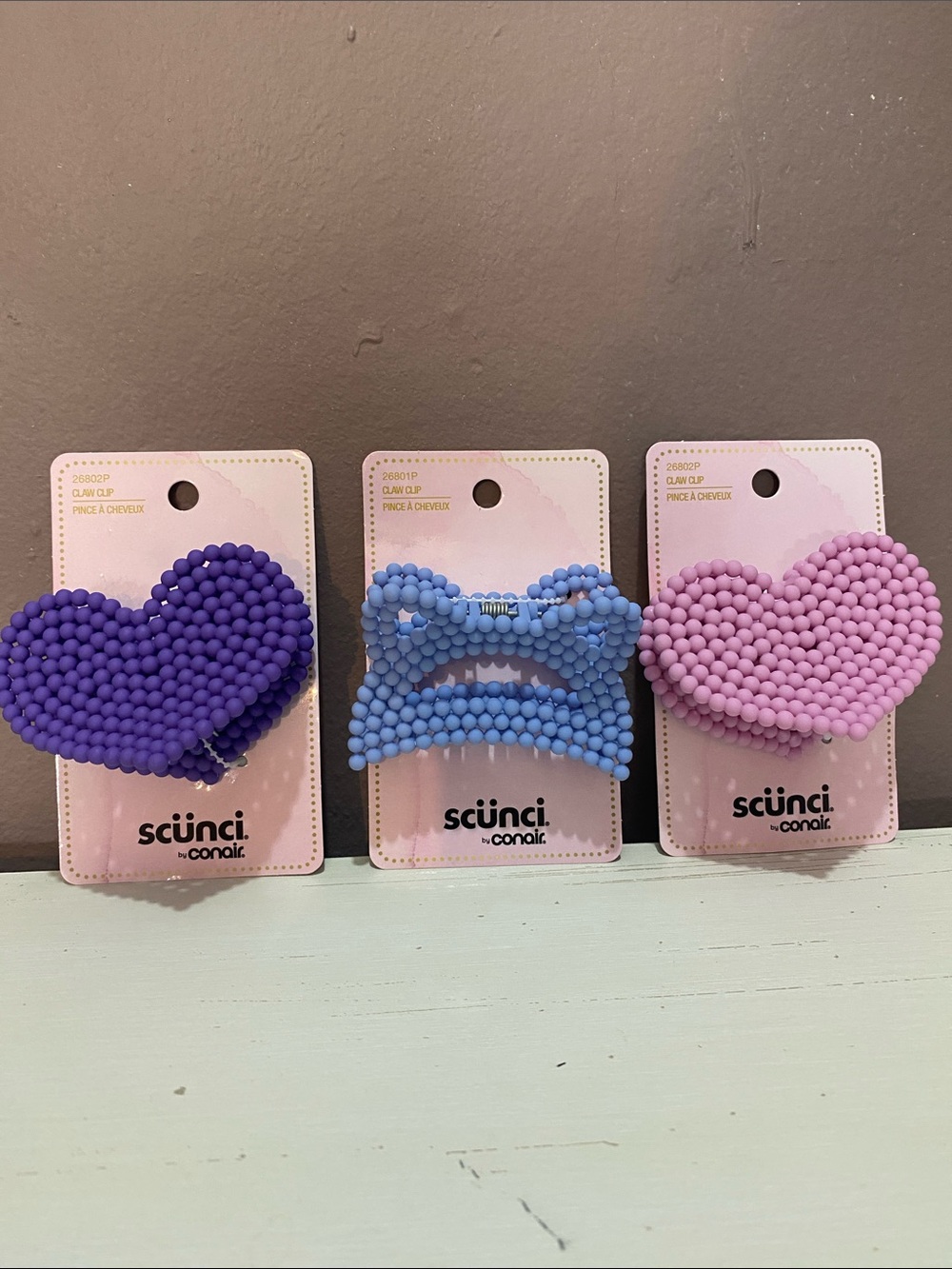 scunci Pink, Purple & Blue Beaded Kids Hair Clips Set